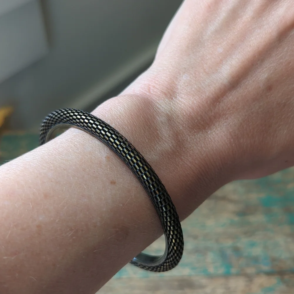 Vintage Bronze Colored Mesh Metal Textured Tube Cuff Bracelet Bangle